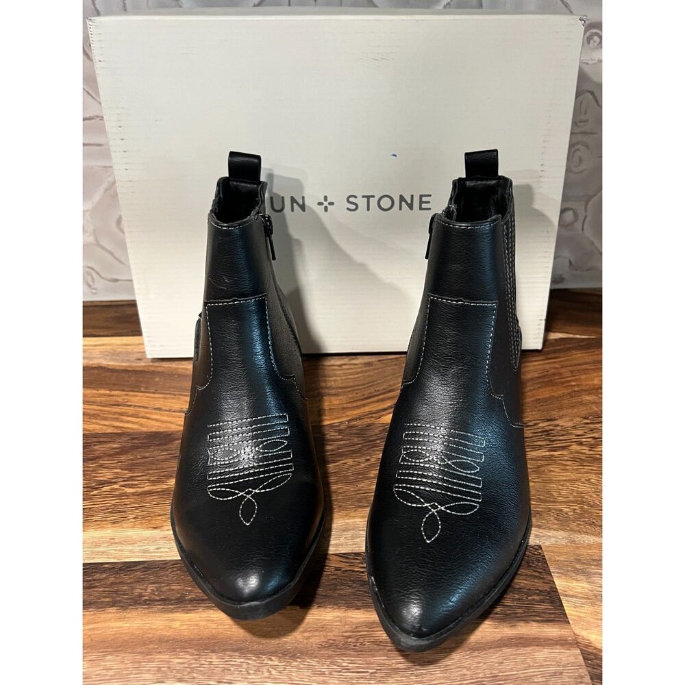 Sun & Stone Womens GranGerr Black Ankle Boots Size 5.5